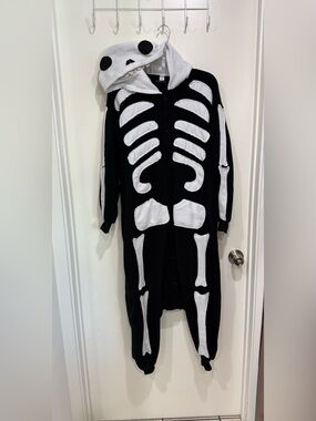 Kids Black & White Skeleton Onesie Costume with Hood